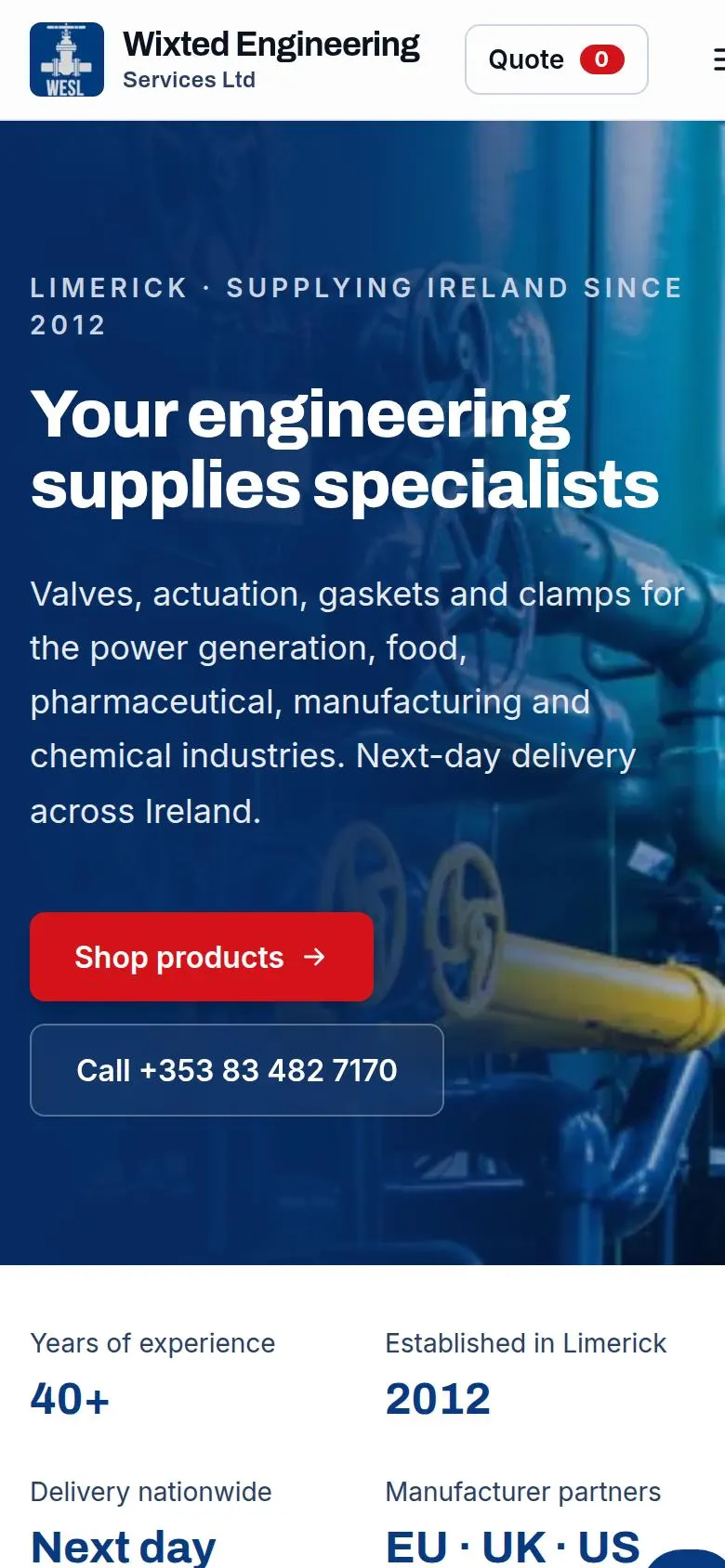 The supplier’s new homepage on a phone
